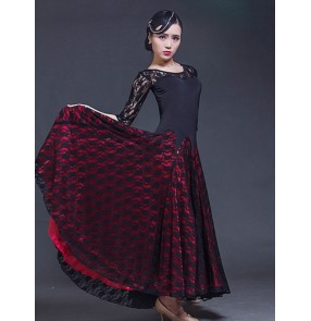 Women's girls long sleeves lace ballroom dancing dresses flamenco waltz tango dance dresses