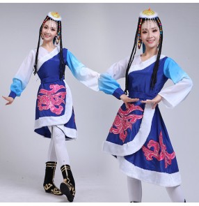 Women's girls Mongolian dance costumes Chinese Mongolia traditional stage performance minority cosplay robes clothes