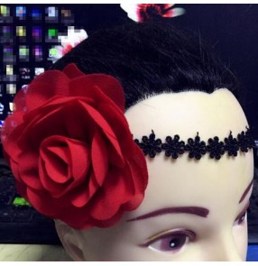 Women's girls paso double dance latin ballroom dance headband rose flowers stage performance dance hair accessories