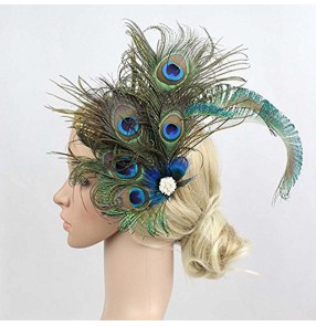 Women's girls peacock feather headdress stage performance drama cosplay photos feather hair accessories