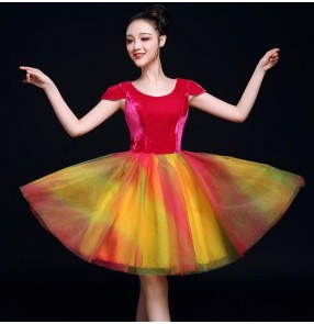 Women's girls rainbow colored modern dance jazz singers dance dress gogo dancers stage performance dresses