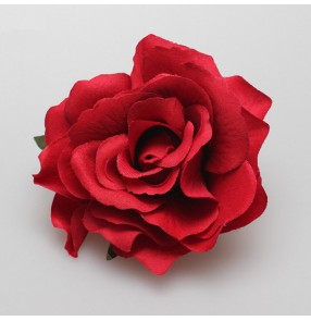 women 's girls Red rose flamernco dance headdress head flowers bull spanish ballroom waltz tango  dancing hair clip