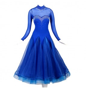 Women's girls royal blue ballroom dancing dresses waltz tango dance dress