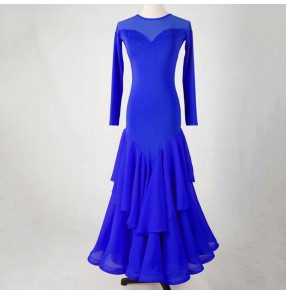 Women's girls royal blue black red ballroom dancing dresses flamenco waltz tango foxtrot stage performance dresses 