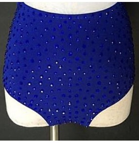 Women's girls royal blue rhinestones night club bar jazz hiphop dance shorts gogo dancers singers host stage performance high waist shorts