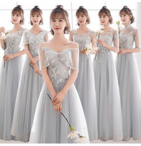 women's girls Silver evening dresses graduation anniversary celebration dress bridesmaid wedding party cocktail evening dresses