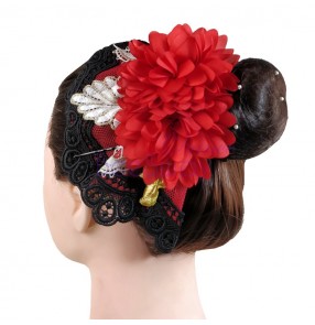 Women's girls Spanish flamenco drama cosplay hair accessories latin dance red head flowers hair piece