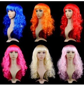 Women‘s girls stage performance colorful wave curly wig masquerade dancers singers fairy drama cosplay blond wig hair accessories