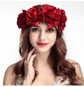 Women's girls stage performance latin ballroom dance rose headdress hair accessories brides photos drama cosplay hair band