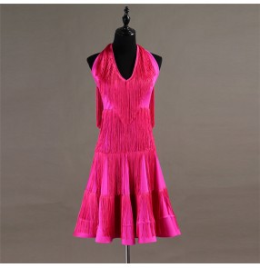 Women's girls tassels latin dresses pink tassels professional chacha rumba samba dancing skirts