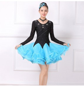 Women's girls turquoise red latin dance dresses stage performance salsa chacha dance skirts costumes