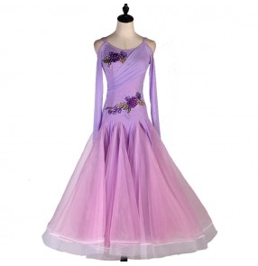 Women's girls violet ballroom dancing dresses waltz tango competiiton stage performance rumba salsa chacha dance dresses