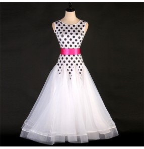 Women's girls white polka dot competition ballroom dancing dresses stage performance waltz tango dance dresses costumes