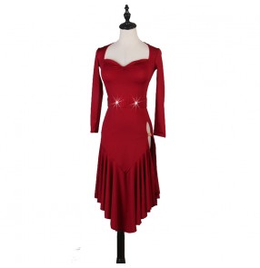 Women's girls wine black latin dance dress competition stage performance salsa chacha dance dress