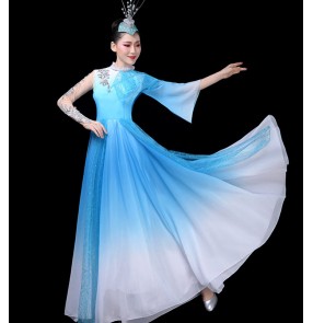 Women's green blue gradient modern dance choir dresses stage performance singers chorus group dancers performance dress