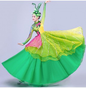 Women's green opening dance dresses ballroom dresses host singers choir stage performance dresses