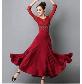 Women's grey blue wine diamond ballroom dancing dresses competition foxtrot waltz tango dance dress for female