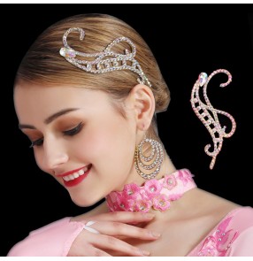 Women's handmade rhinestones headdress for competiiton ballroom latin dance 