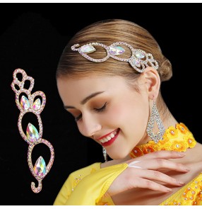 Women's handmade rhinestones headdress for competition ballroom latin dance hair accessories