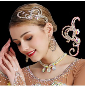 Women's handmade rhinestones headdress for competition latin ballroom dance hair accessories