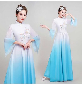 Women's hanfu blue gradient Chinese folk dance costumes Classical dance performance dresses female Chinese style umbrella dance dress skirt fan dance costume