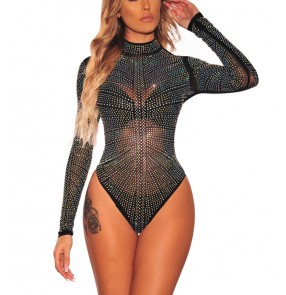 Women's jazz dance bling bodysuits stage performance singers dj ds night club pole dance body tops photos video shooting jumpsuits