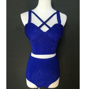 Women's jazz dance bodysuits rhinestones ds dj stage performance singers gogo dancers hiphop dance vests and shorts