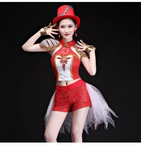 Women's jazz dance outfits red paillette modern dance stage performance magician singers gogo dancers cosplay performance costumes