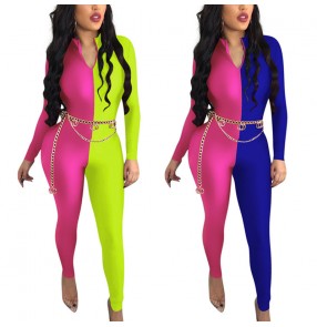 Women's jazz dance patchwork bodysuits night club singers jumpsuit show performance rompers 