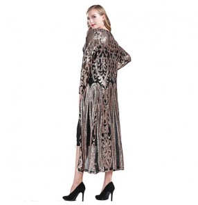 Women's jazz host singers chorus sequined cardigan long coat Sequin long shawl European and American sexy sequins see-through cardigan