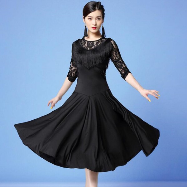 Women's lace ballroom dancing dresses waltz tango dance dress ballroom ...