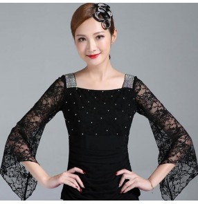 Women's lace ballroom dancing tops latin waltz tango salsa chacha dance tops blouses