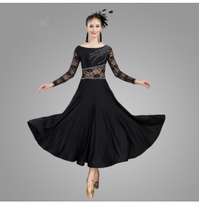 Women's lace black red ballroom dancing dress waltz tango foxtrot dance dress