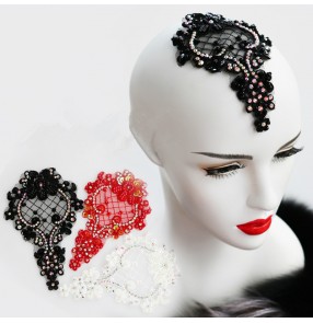 Women's lace rhinestones competition latin waltz ballroom dance headdress hair accessories