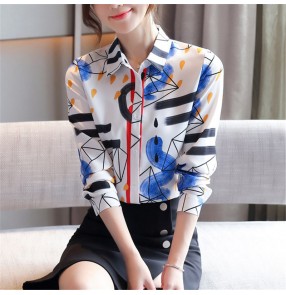 Women's lapel color chiffon shirt tops long sleeves blouses bottoming dress shirt