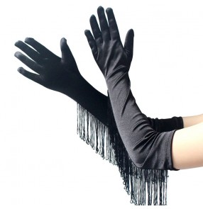 Women's latin ballroom dance fringes long gloves stage performance satin long gloves
