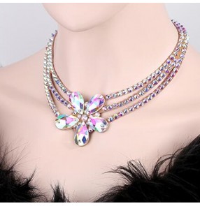 Women's latin ballroom dance stage performance stones diamond choker necklace handmade rhinestones necklace