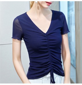 Women's latin ballroom dance tops fashion practice short sleeves blouses for female