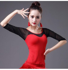 Women's latin ballroom dancing tops waltz tango stage performance salsa rumba chacha dance shirts