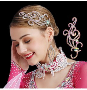 Women's latin ballroom waltz tango dance rhinestones headdress stage performance competition dance head accessories