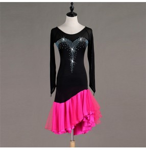 Women's latin dance dresses black pin stones stage performance samba salsa chacha dance skirts costumes