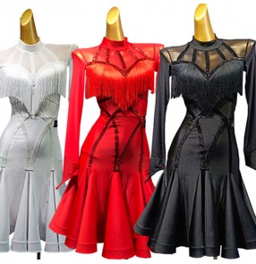 Women's latin dance dresses black red white colored modern dance salsa samba chacha dance dresses