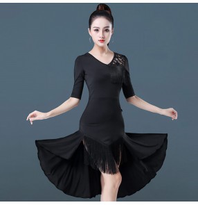 Women's latin dance dresses female girls lace tassels stage performance rumba samba chacha salsa dance dresses