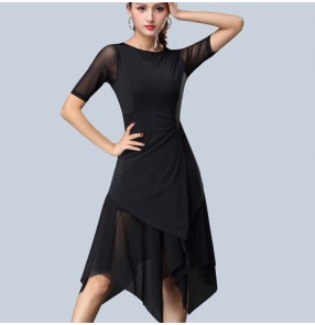 Women's latin dance dresses female lady irregular hem chacha salsa rumba samba latin dance skirts dress