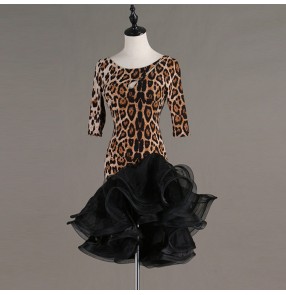 Women's latin dance dresses  leopard sexy stage performance professional ballroom salsa chacha rumba dance skirts dress