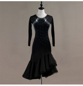 Women's latin dance dresses rhinestones professional competition salsa chacha rumba dance skirts costumes dresses