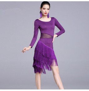 Women's latin dance dresses tassels competition stage performance chacha rumba samba dance skirt dress