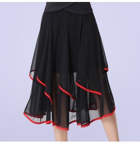 Women's latin dance skirts stage female girls practice square dance black red performance professional salsa chacha rumba dance skirts