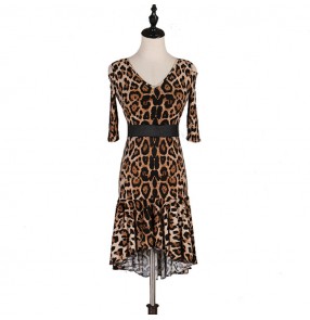 Women's latin dresses leopard samba salsa chacha rumba dance skirts costumes