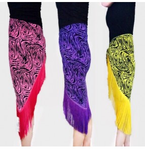 Women's latin salsa chacha dance skirt  leopard purple yellow tassels wrap triangle hip scarf modern exercises dance skirts